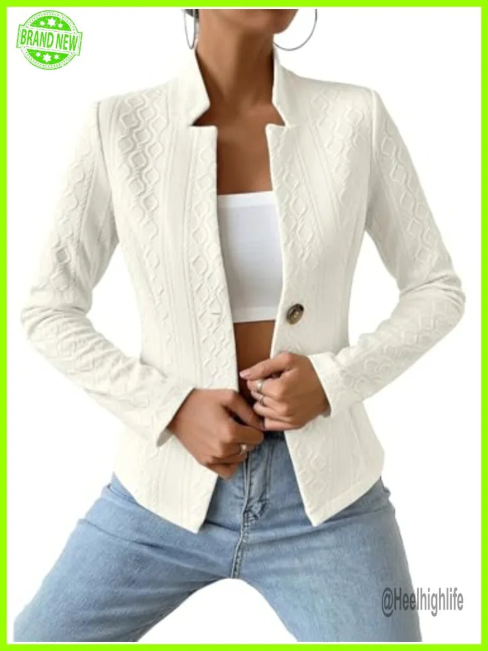 Jacquard Knit Blazer - Slim Stand Collar Full-Lined Petite Work Coat